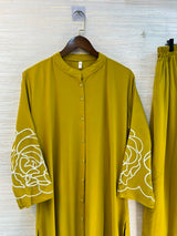1194 Floral Embroidered Coord Set - Mustard