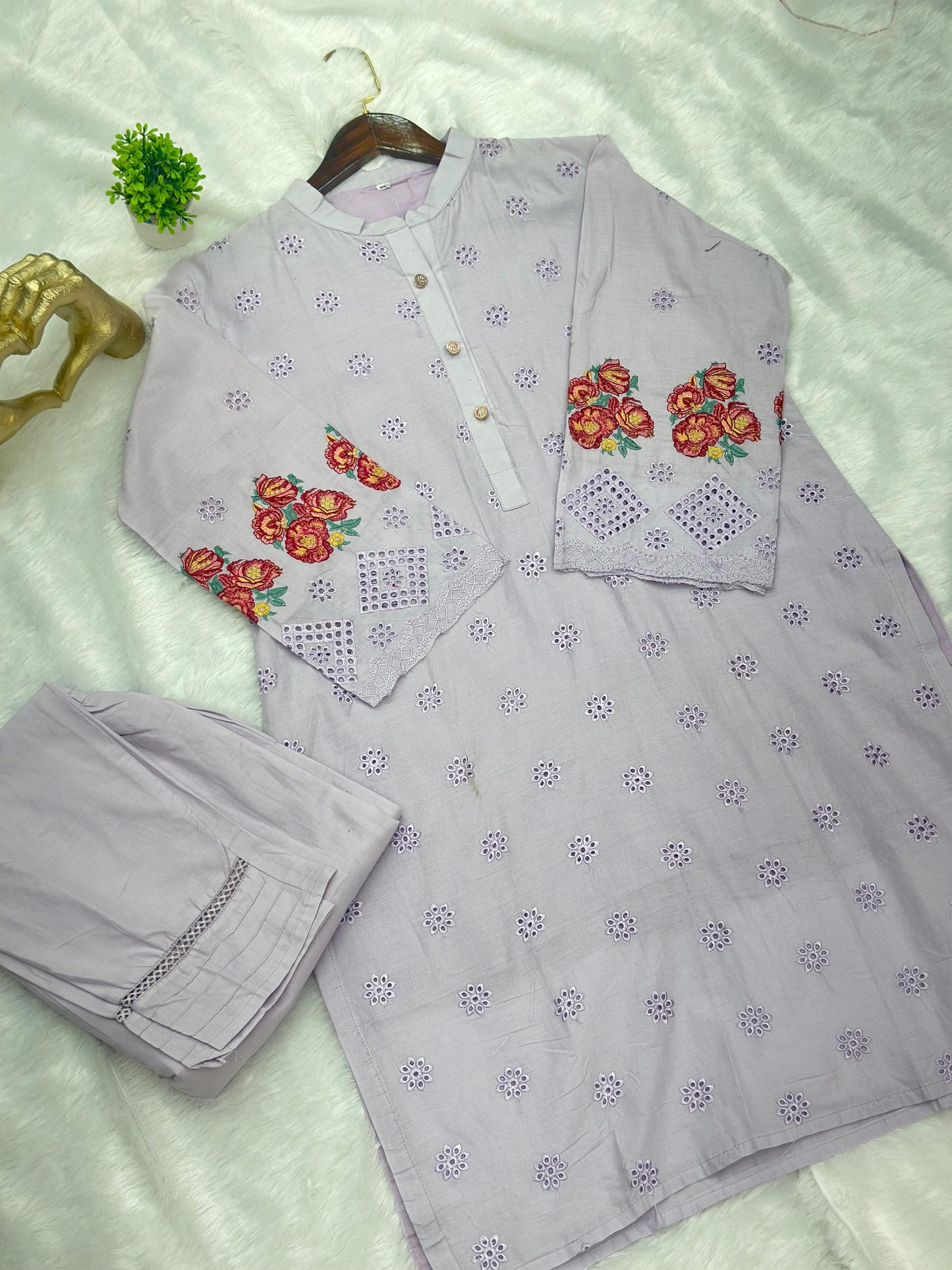 659 Premium Pakistani Lawn Cordset Set - Ash Lilac
