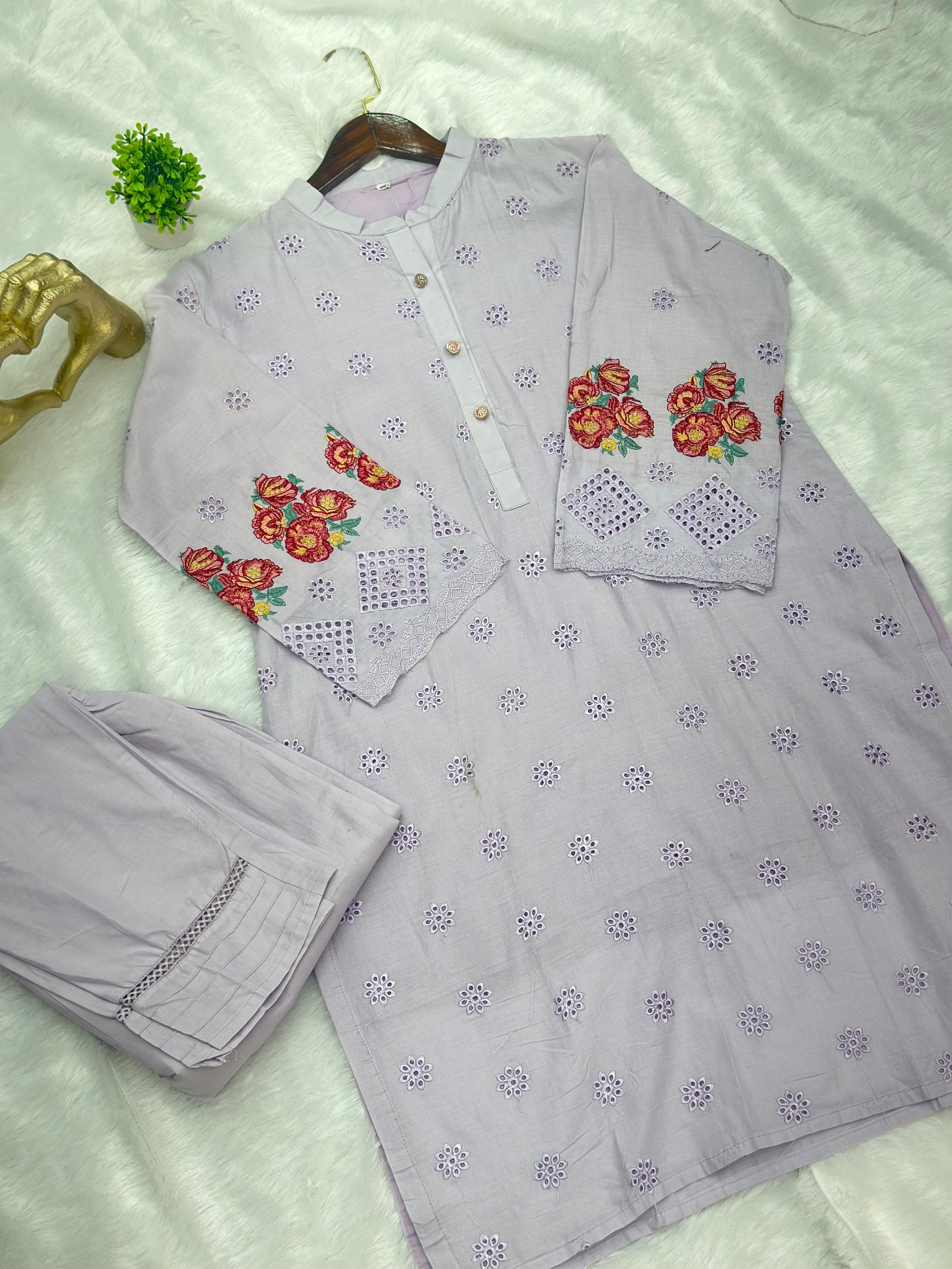 659 Premium Pakistani Lawn Cordset Set - Ash Lilac