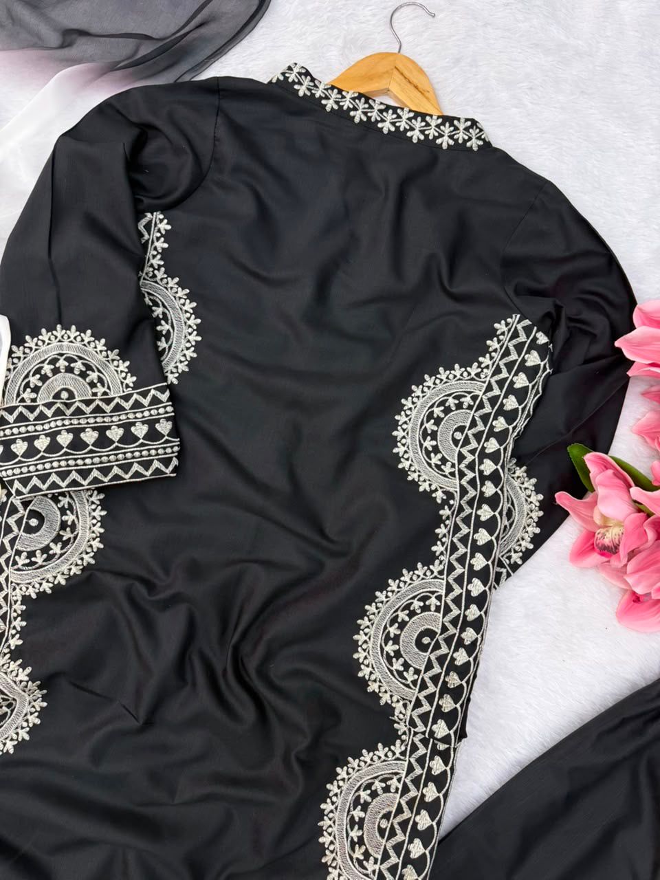 1338 Pakistani Embroidered Coord Set - Black