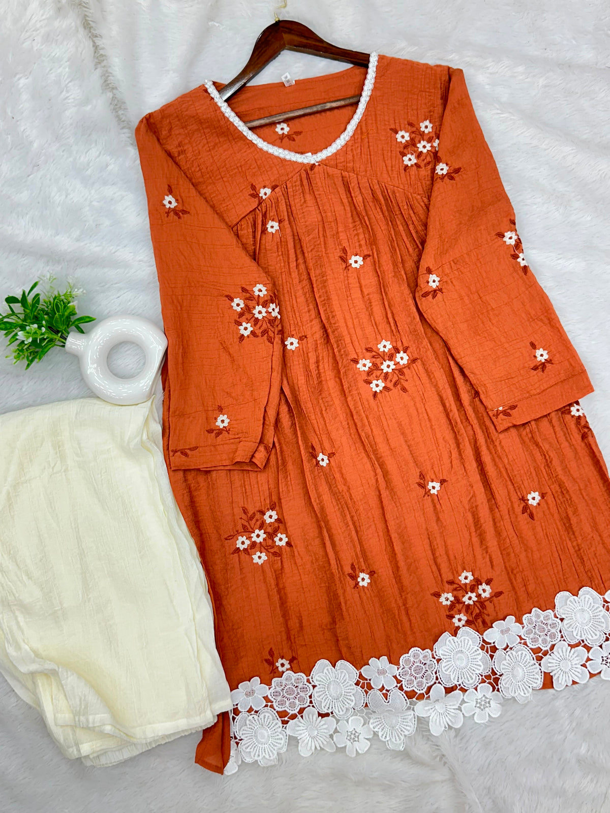 1386 Korea Lace-Work 2pc Frock Coordset - Terracotta
