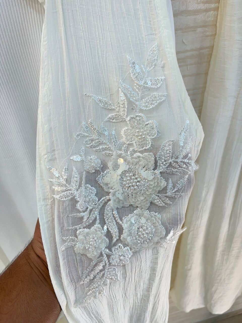 1191 Embroidered Shrug Coord Set - Pearl White
