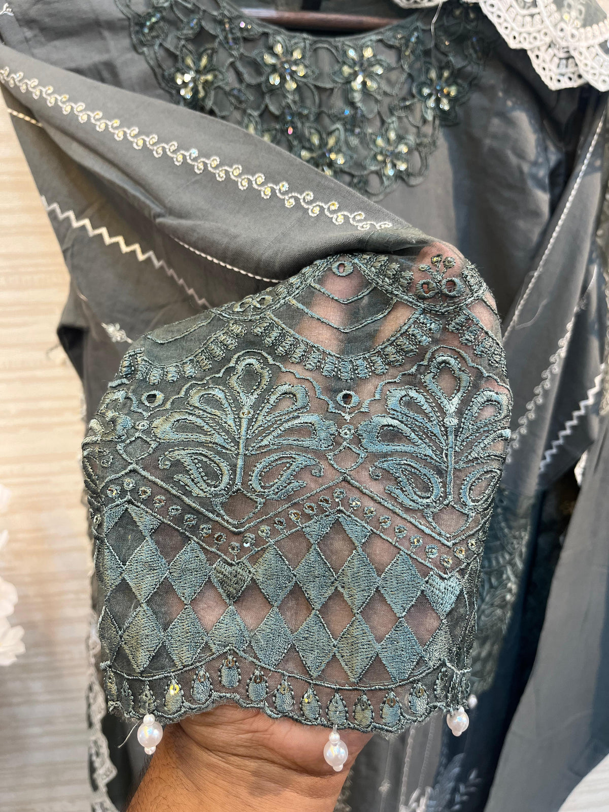 622 Premium Embroidered Pakistani Party Wear - Grey