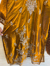 1204 Floral Hand-Work Partywear - Mustard Gold