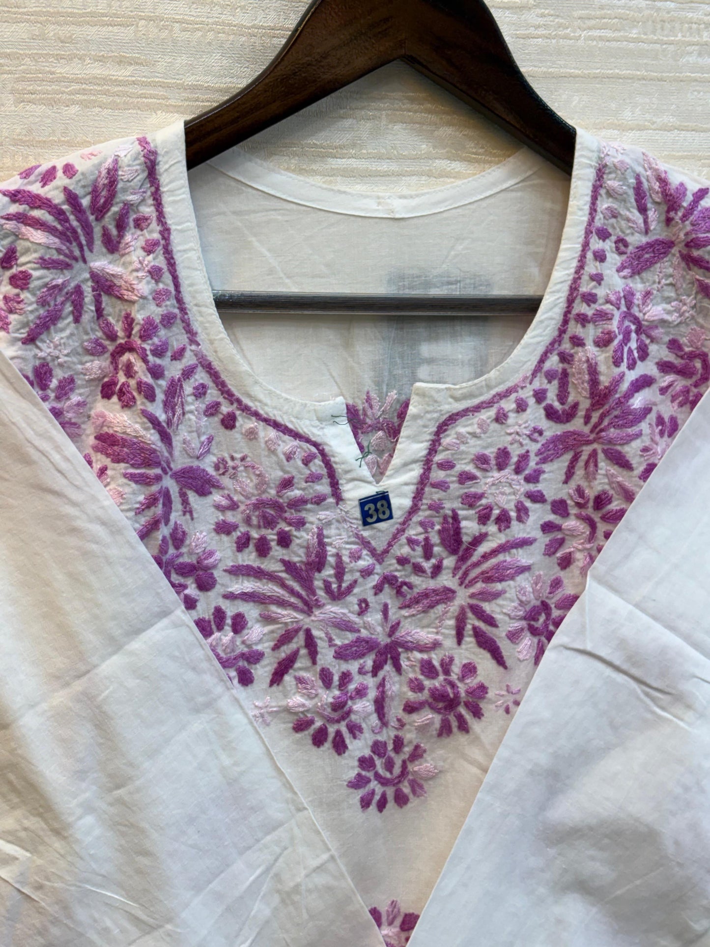 618 Lucknowi Short Kurti Set | White - Purple