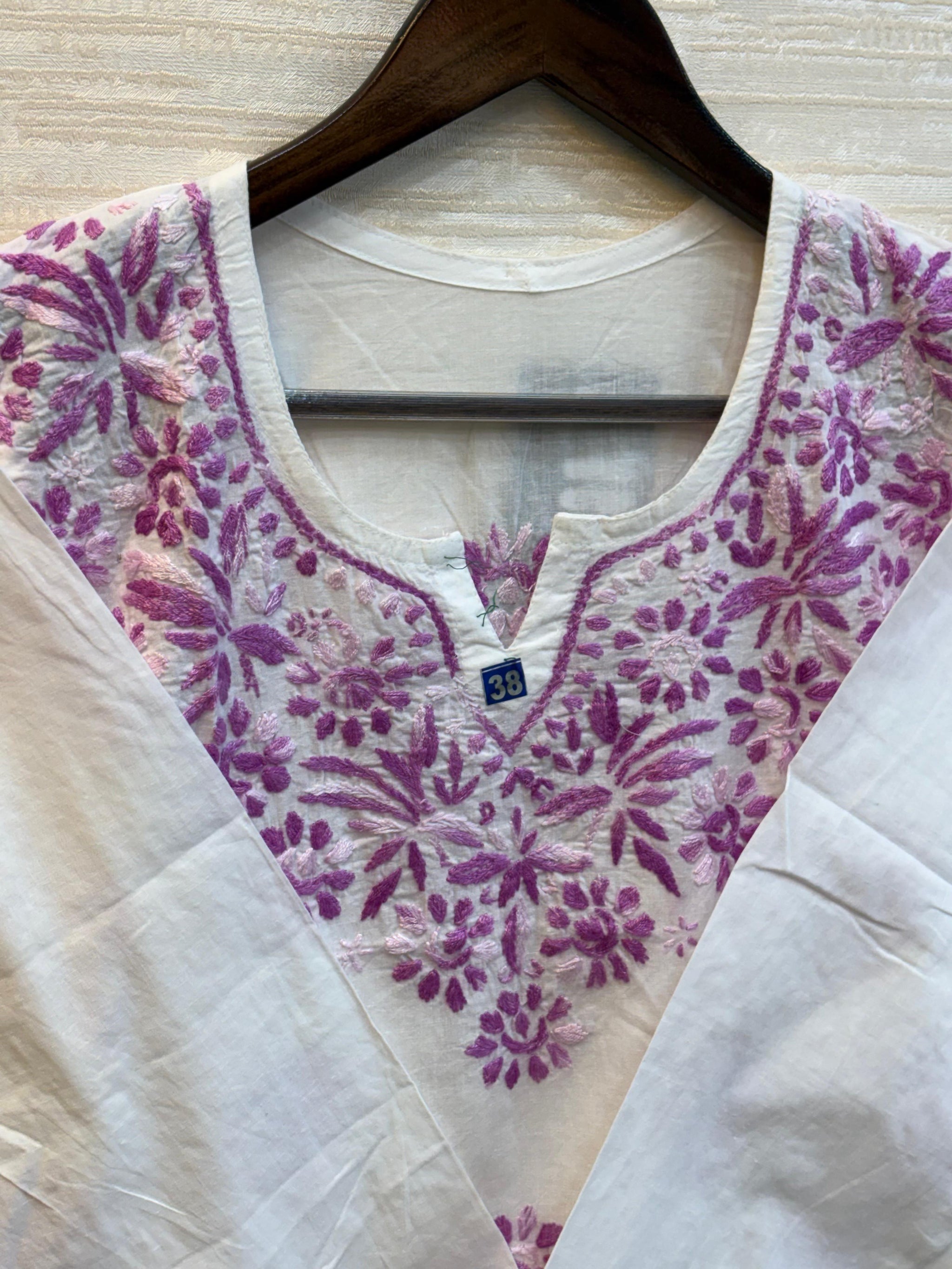 618 Lucknowi Short Kurti Set | White - Purple
