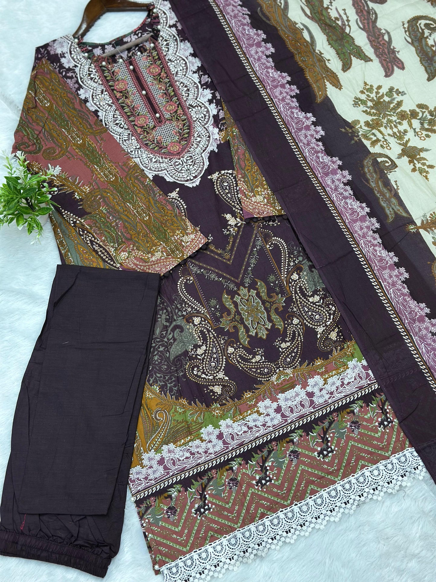 739 Readymade Jade Pakistani Floral Printed Lawn Suit - Burgundy