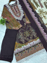 739 Readymade Jade Pakistani Floral Printed Lawn Suit - Burgundy