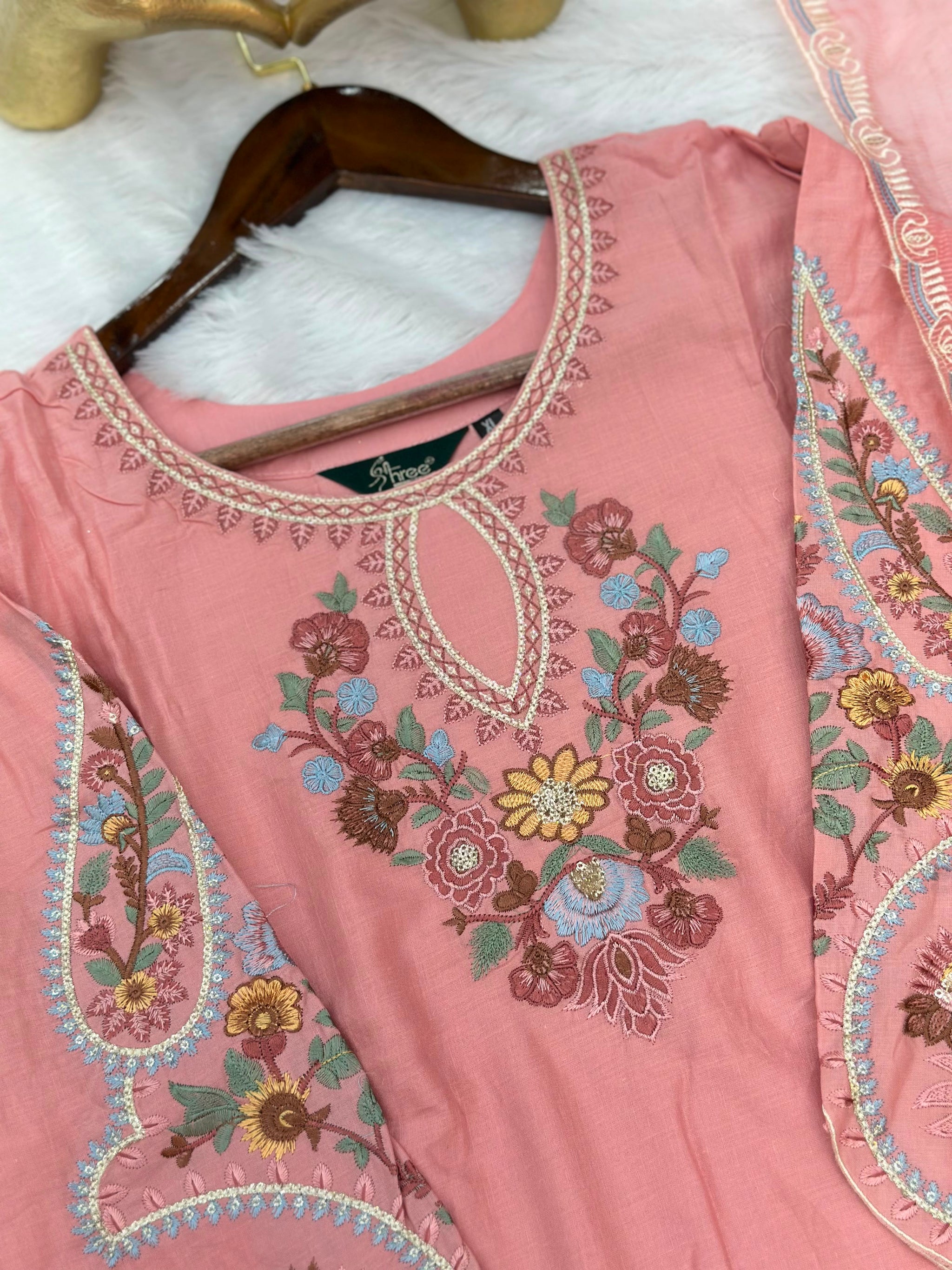 708 Pakistani Embroidery Coord set -  Peach