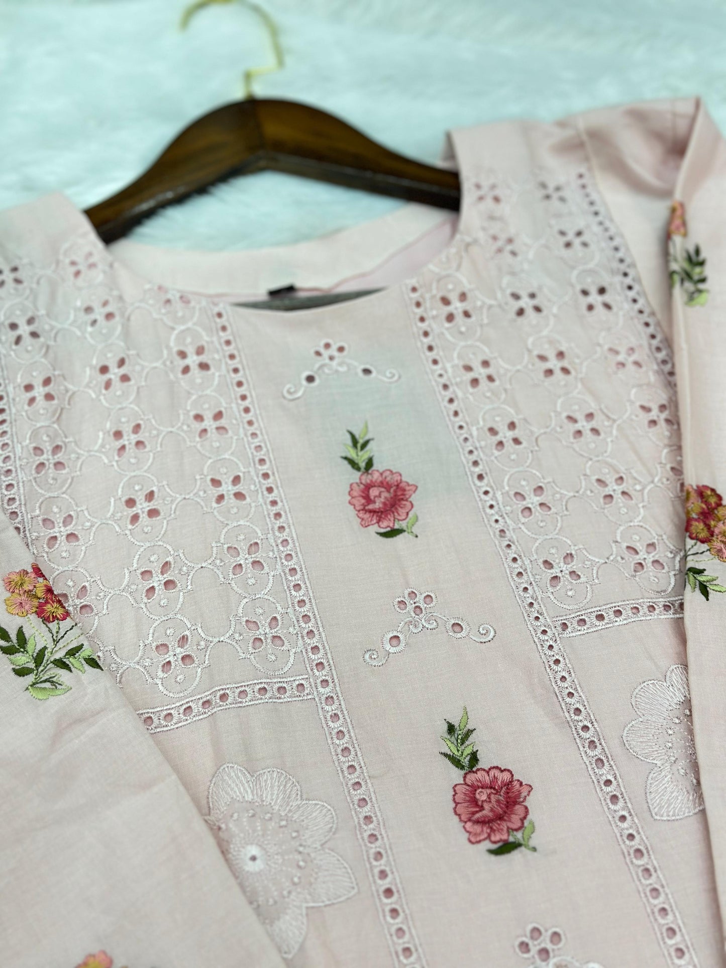 660 Premium Pakistani Lawn Cordset Set - Pink