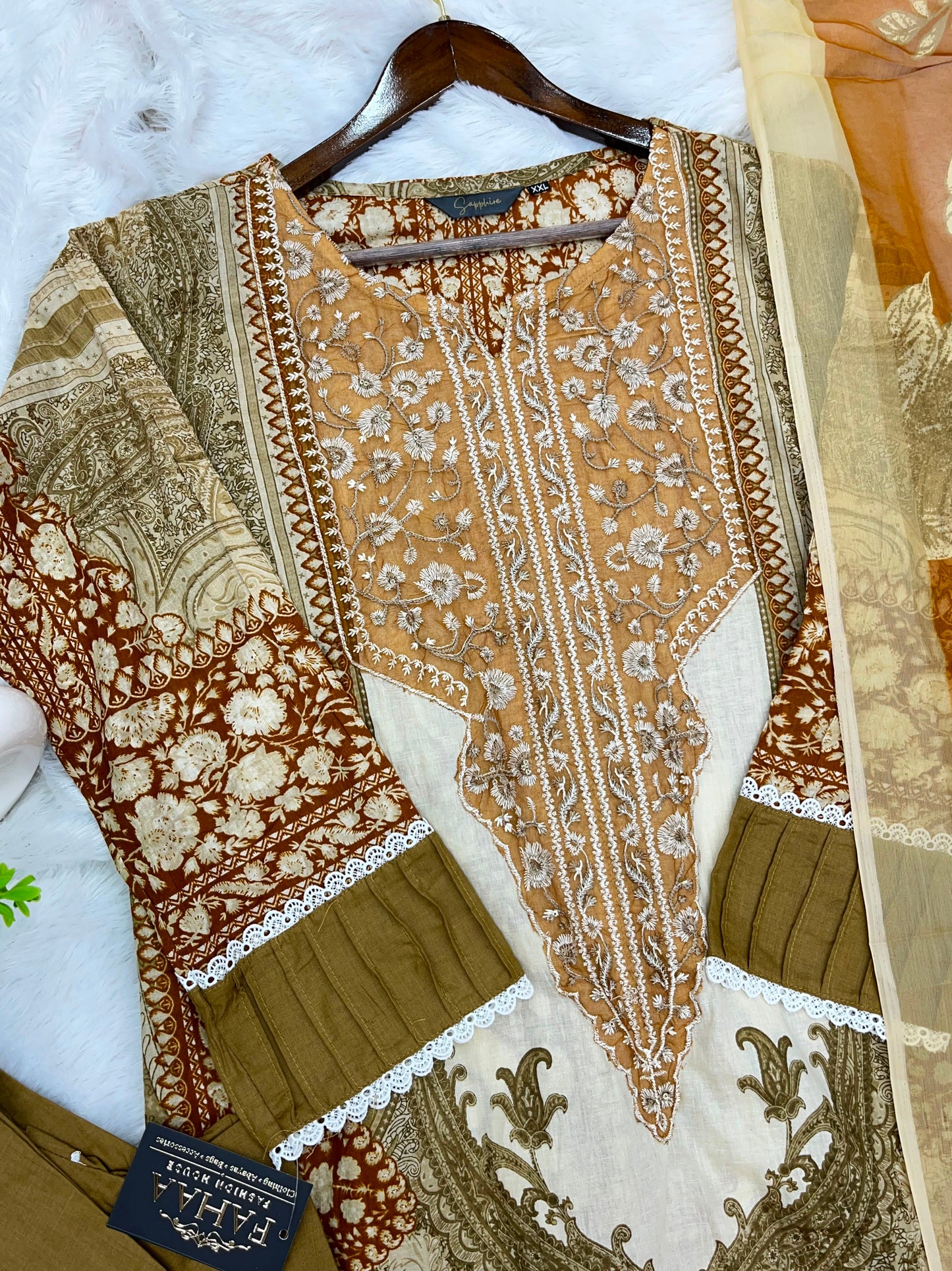 1212 Pakistani Lawn Suit - Rust Brown