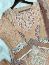 1451 Pakistani Embroidered Suit - Peach Brown