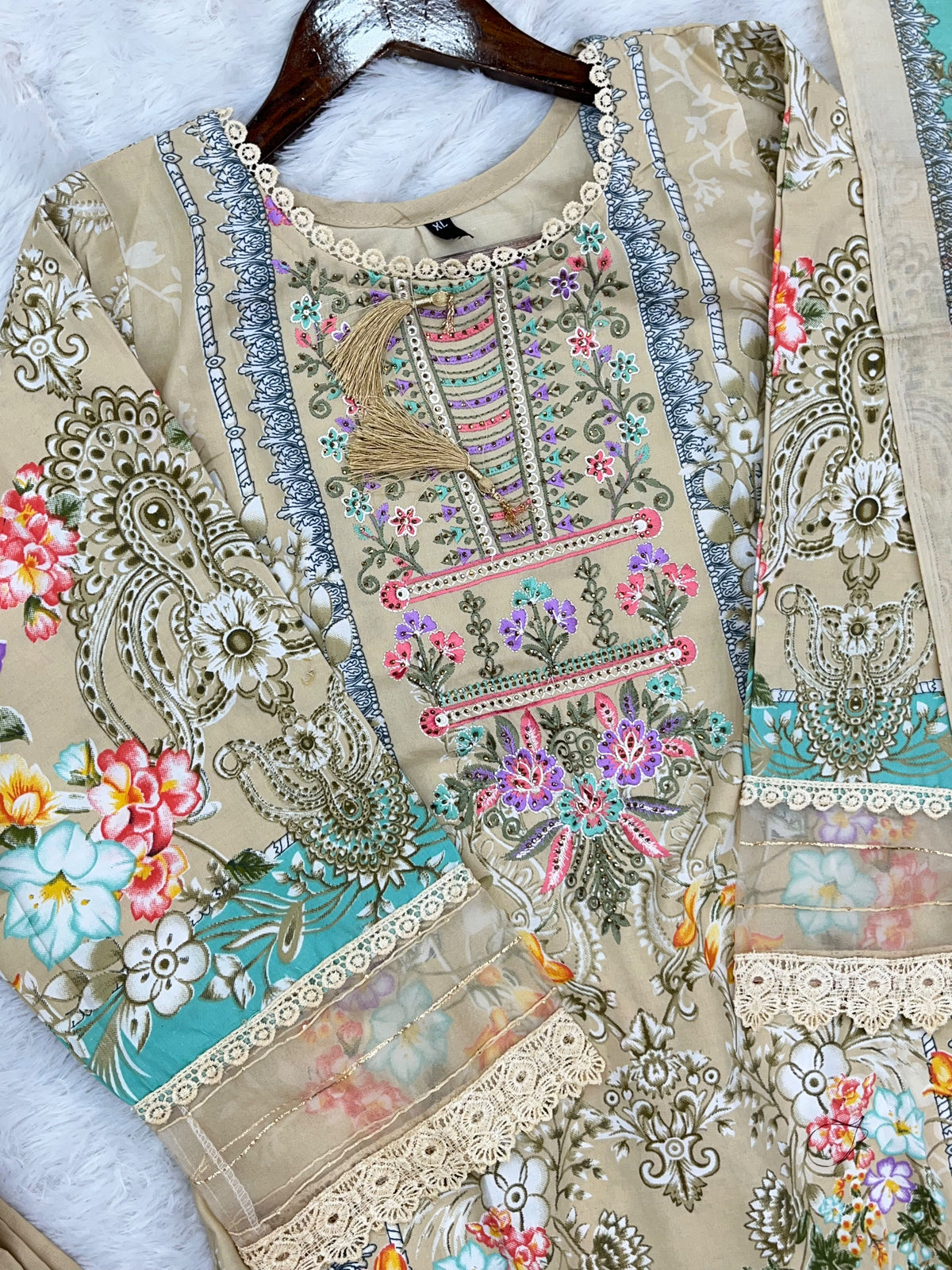 1449 Pakistani Embroidered Suit - Chiku