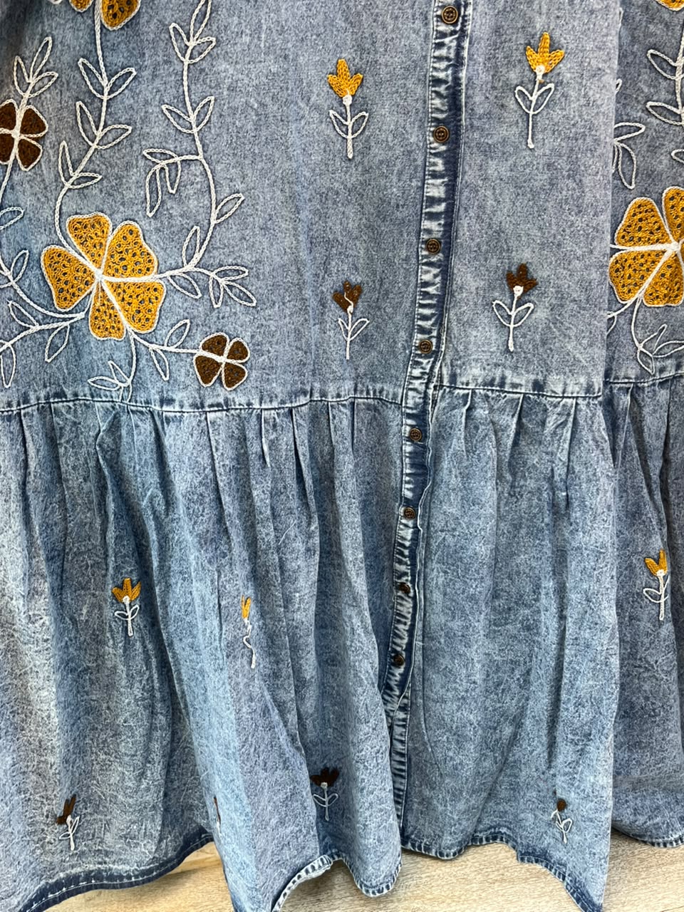 1193 Embroidered Denim Gown - Blue
