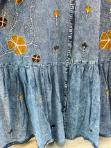 1193 Embroidered Denim Gown - Blue