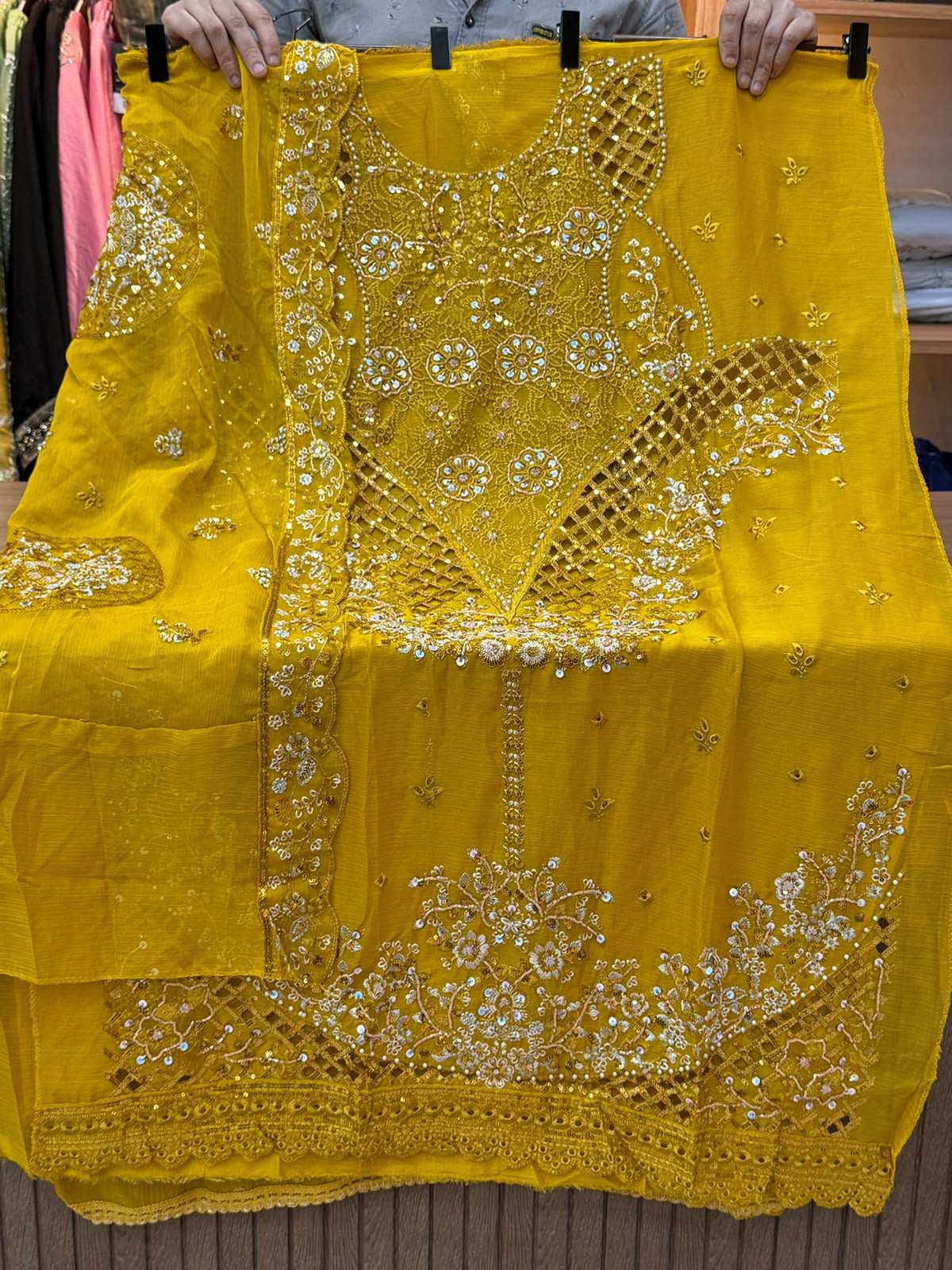 1442 Motifz Unstitched Partywear - Yellow