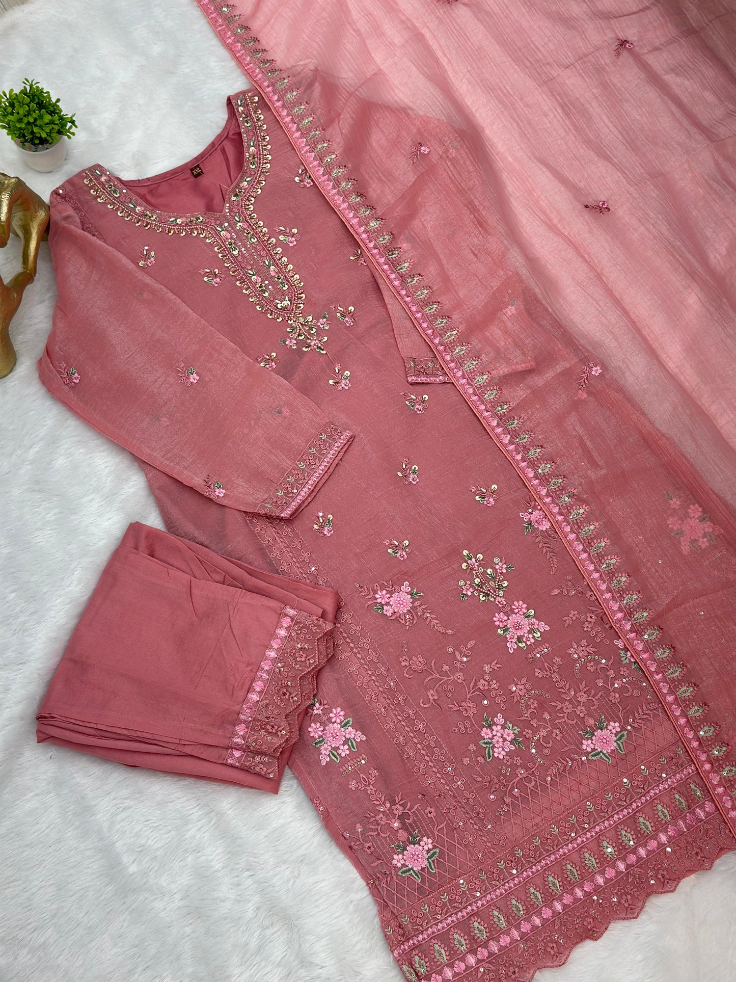651 Pakistani Floral Party Wear Set - Dusty Rose