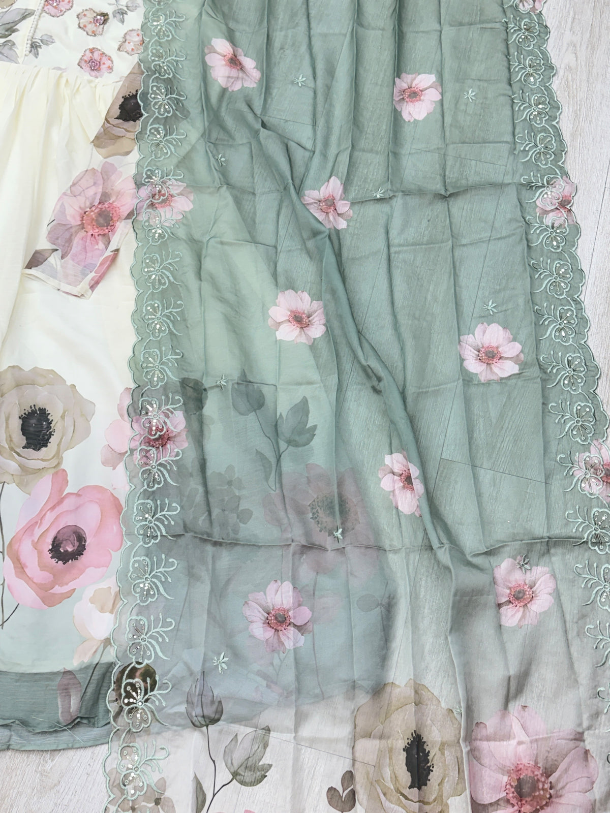 1457 Floral Gown Set - Sage Green