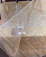 1453 Pakistani Unstitched Partywear - Golden Beige