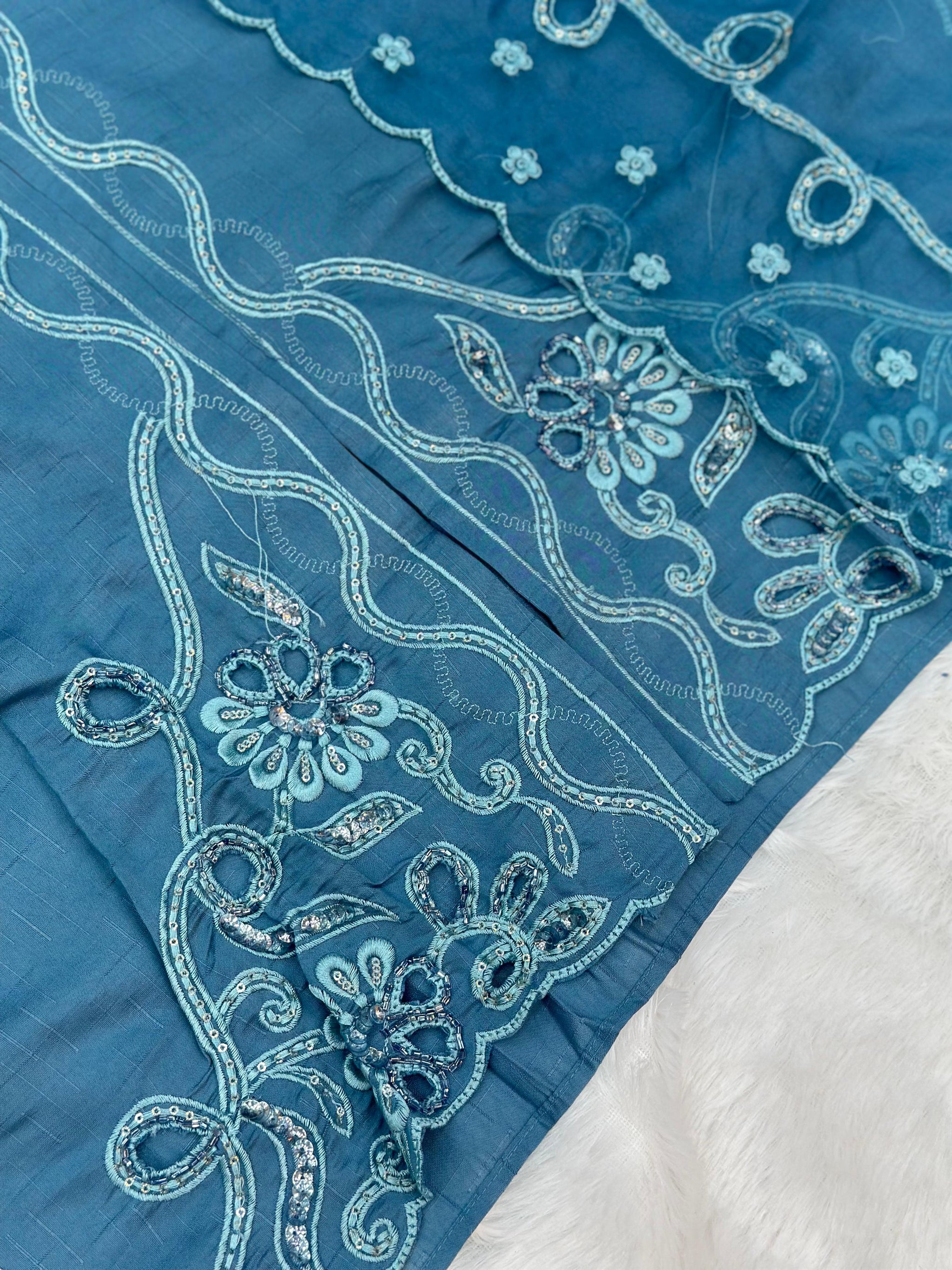 652 Pakistani Cut-Work Embroidery - Stone Blue