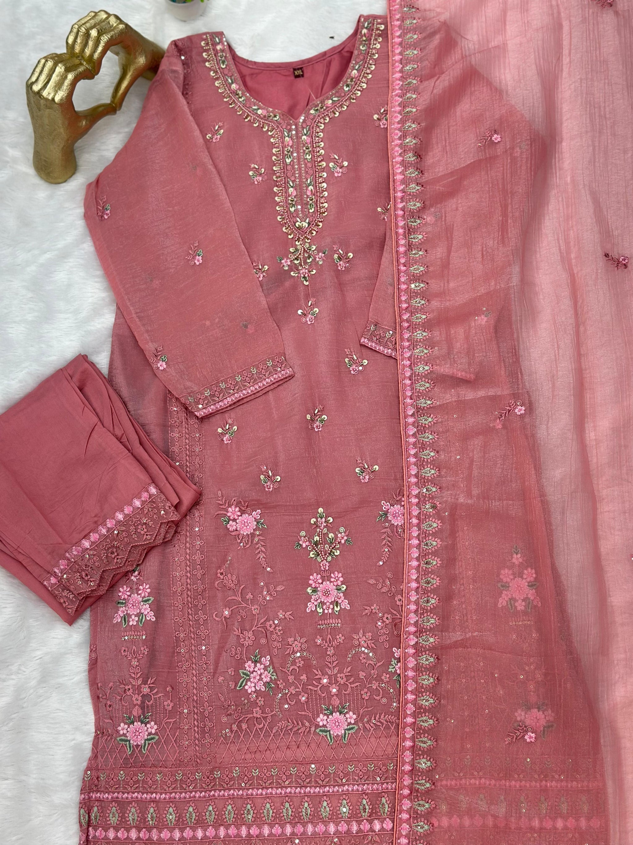 651 Pakistani Floral Party Wear Set - Dusty Rose