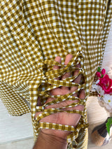 1209 Korean Gingham Gown - Olive Mustard