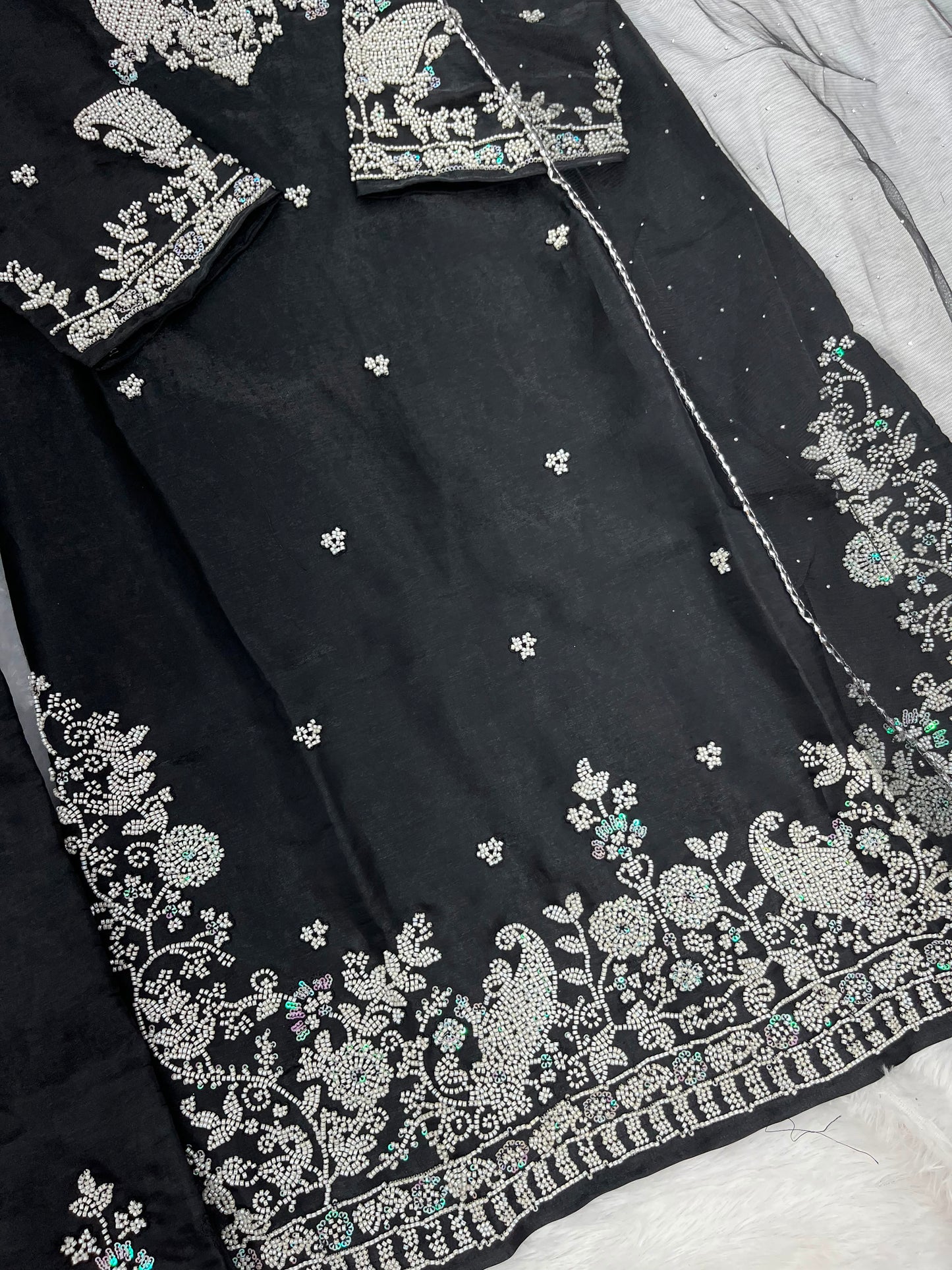 1204 Floral Hand-Work Partywear - Black