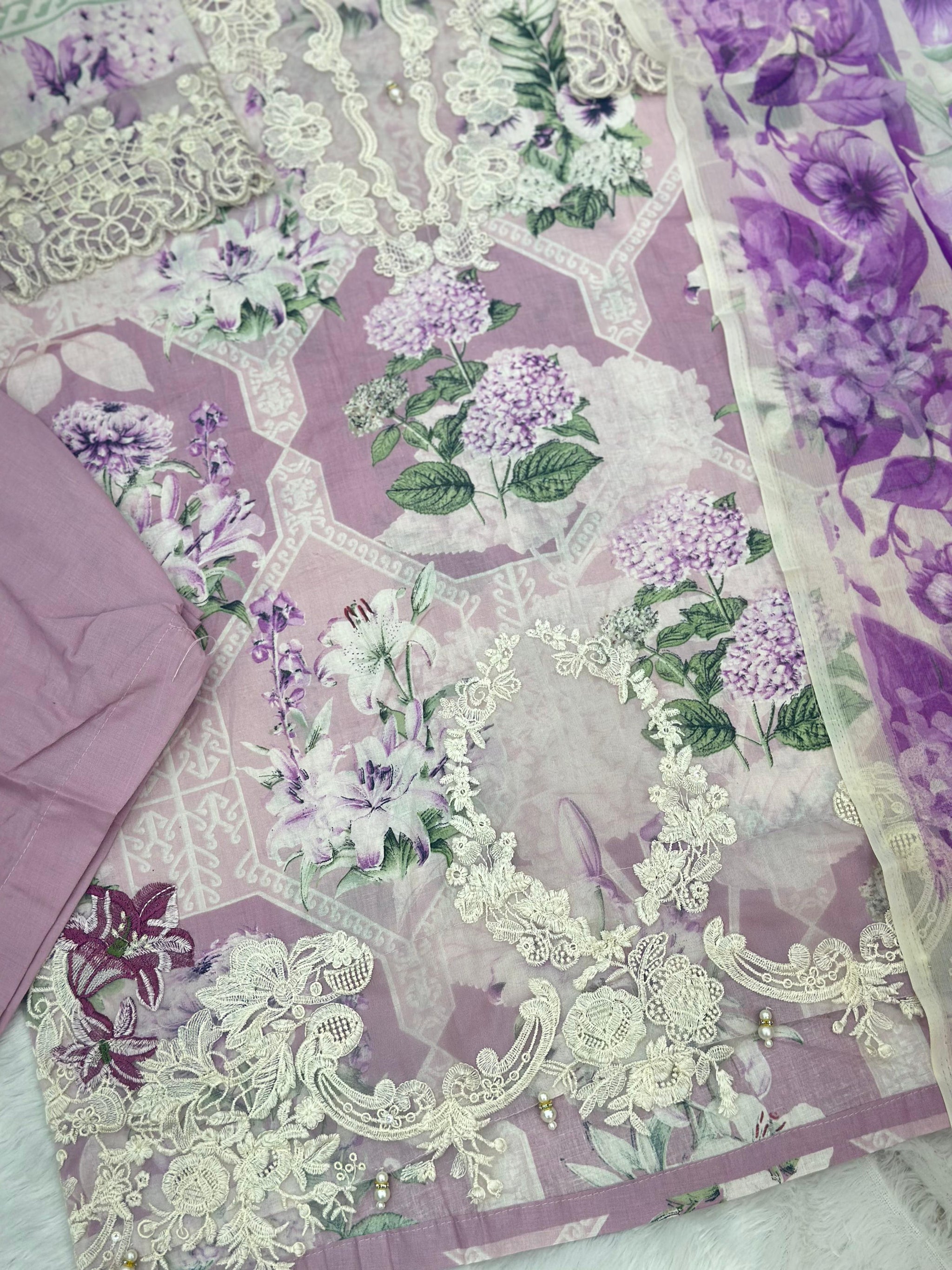 748 Readymade Elaf Pakistani Floral Printed Lawn Suit - Chiffon