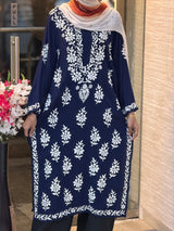 619 Lucknowi Long Kurti Set | Navy Blue