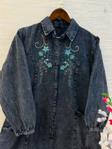 1193 Embroidered Denim Gown - Charcoal Black