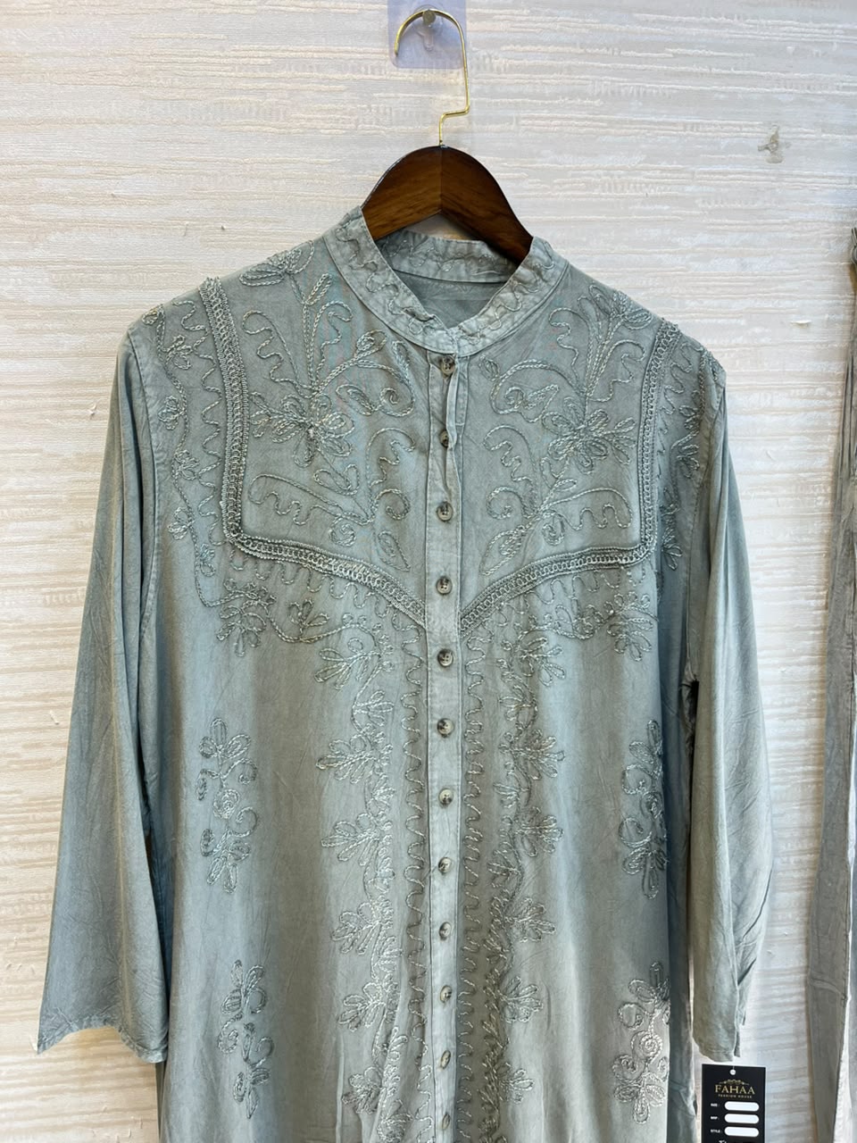 1205 Kashmiri Embroidered Coord Set - Dusty Mint