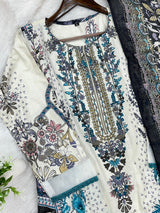 1451 Pakistani Embroidered Suit - Cream White