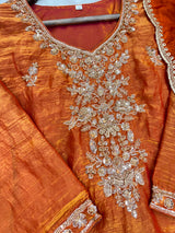 1204 Floral Hand-Work Partywear - Rusty Orange