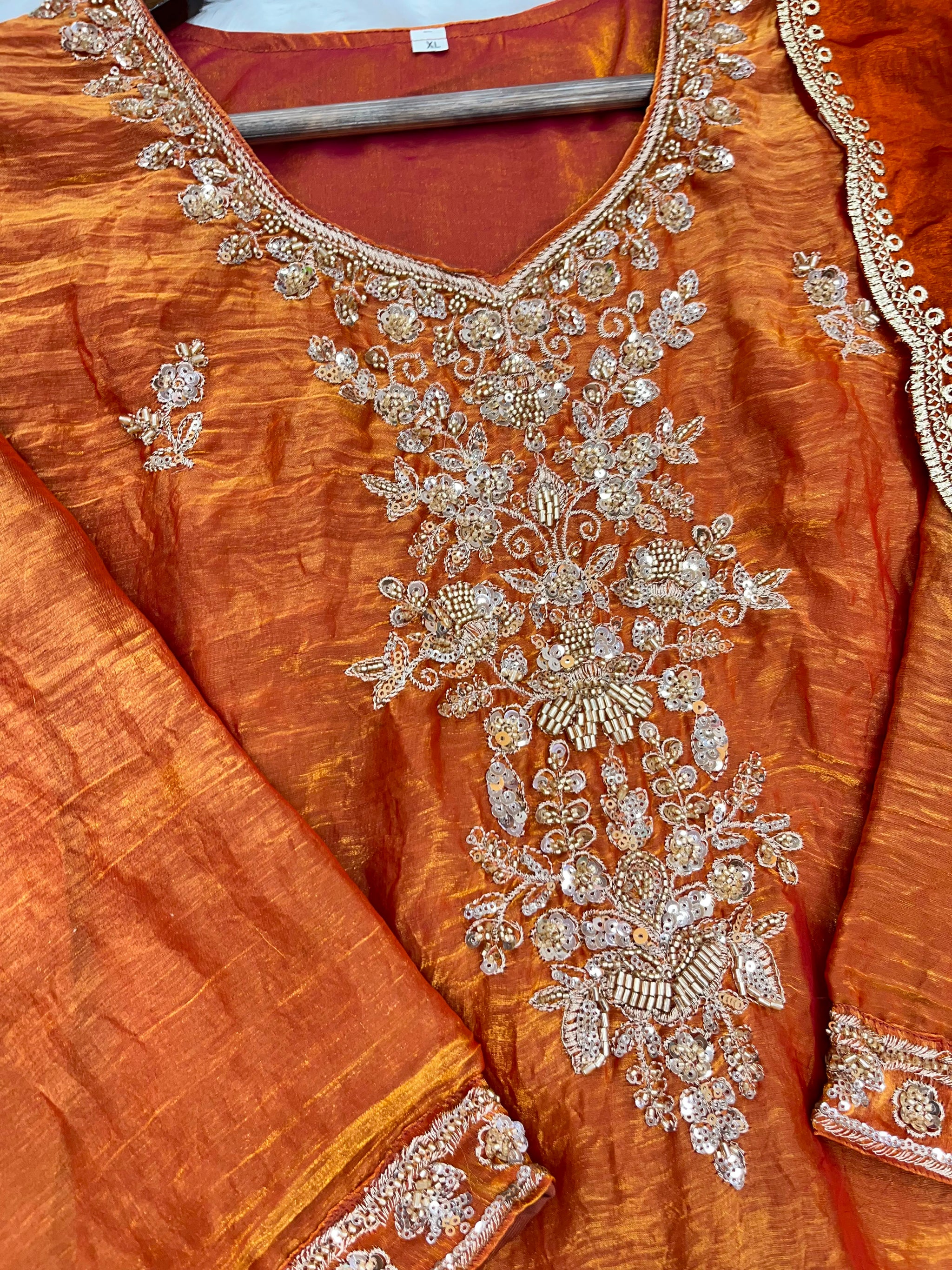 1204 Floral Hand-Work Partywear - Rusty Orange