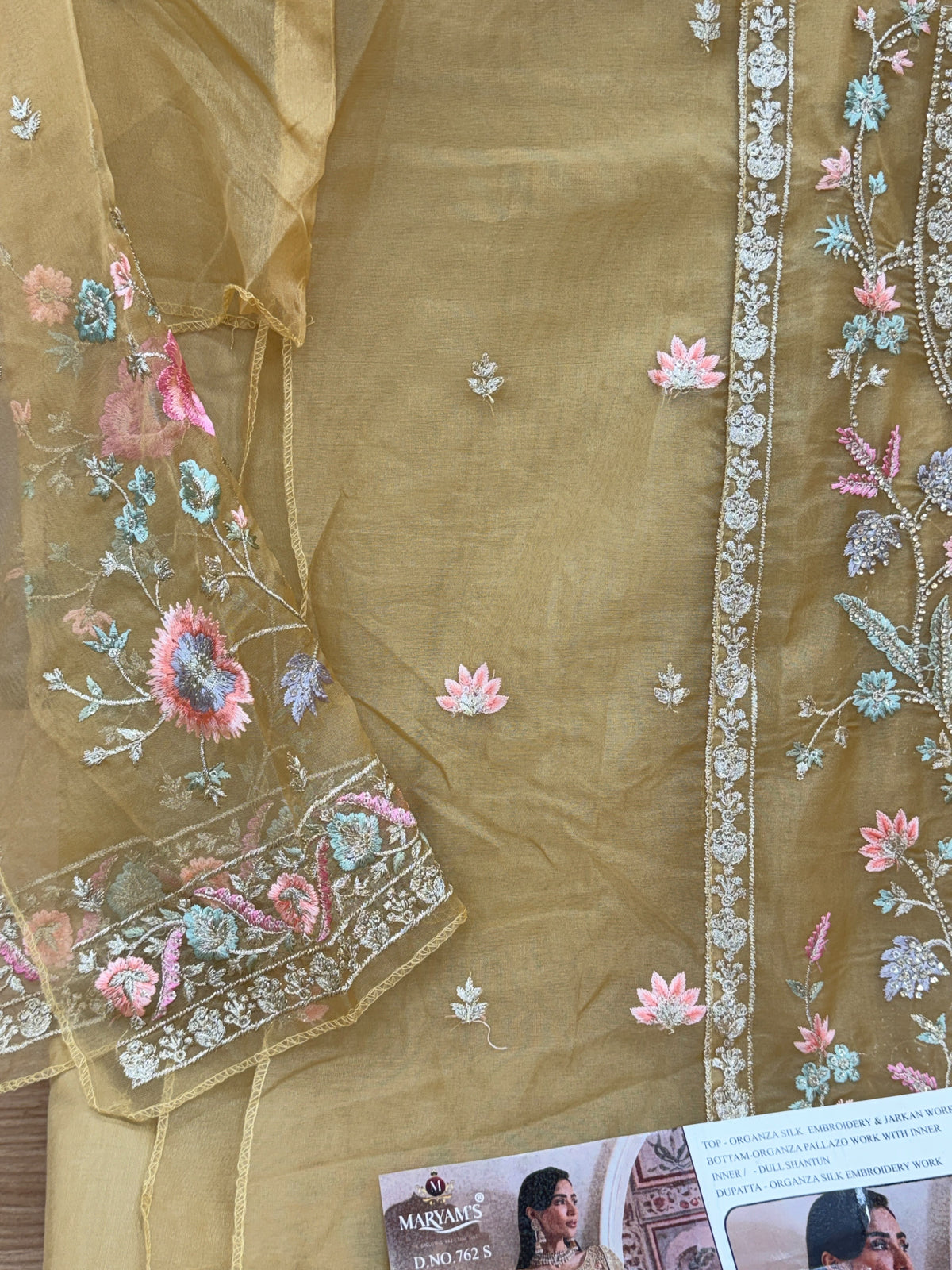 1453 Pakistani Unstitched Partywear - Golden Beige