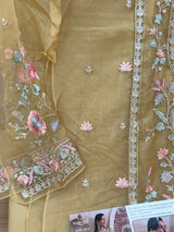 1453 Pakistani Unstitched Partywear - Golden Beige