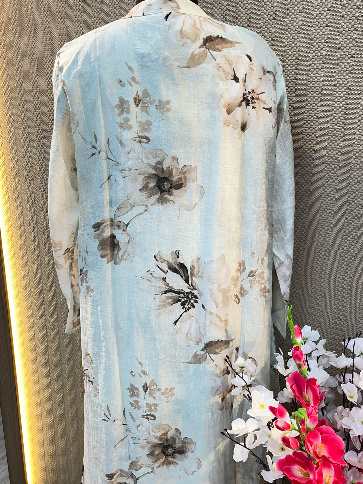 1380 Floral Turkish Lace-Work Gown - Ice Blue