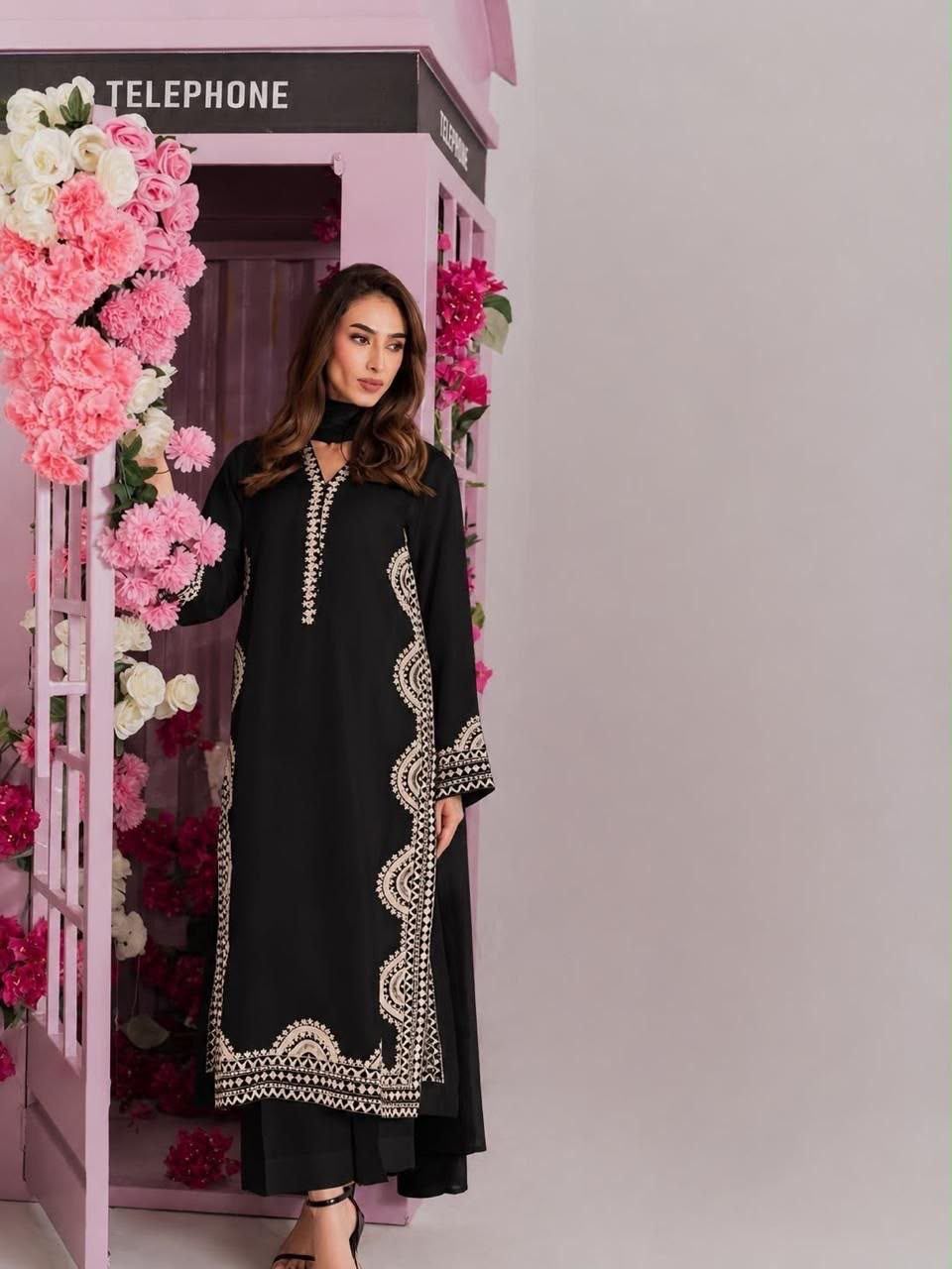 1338 Pakistani Embroidered Coord Set - Black