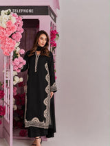 1338 Pakistani Embroidered Coord Set - Black