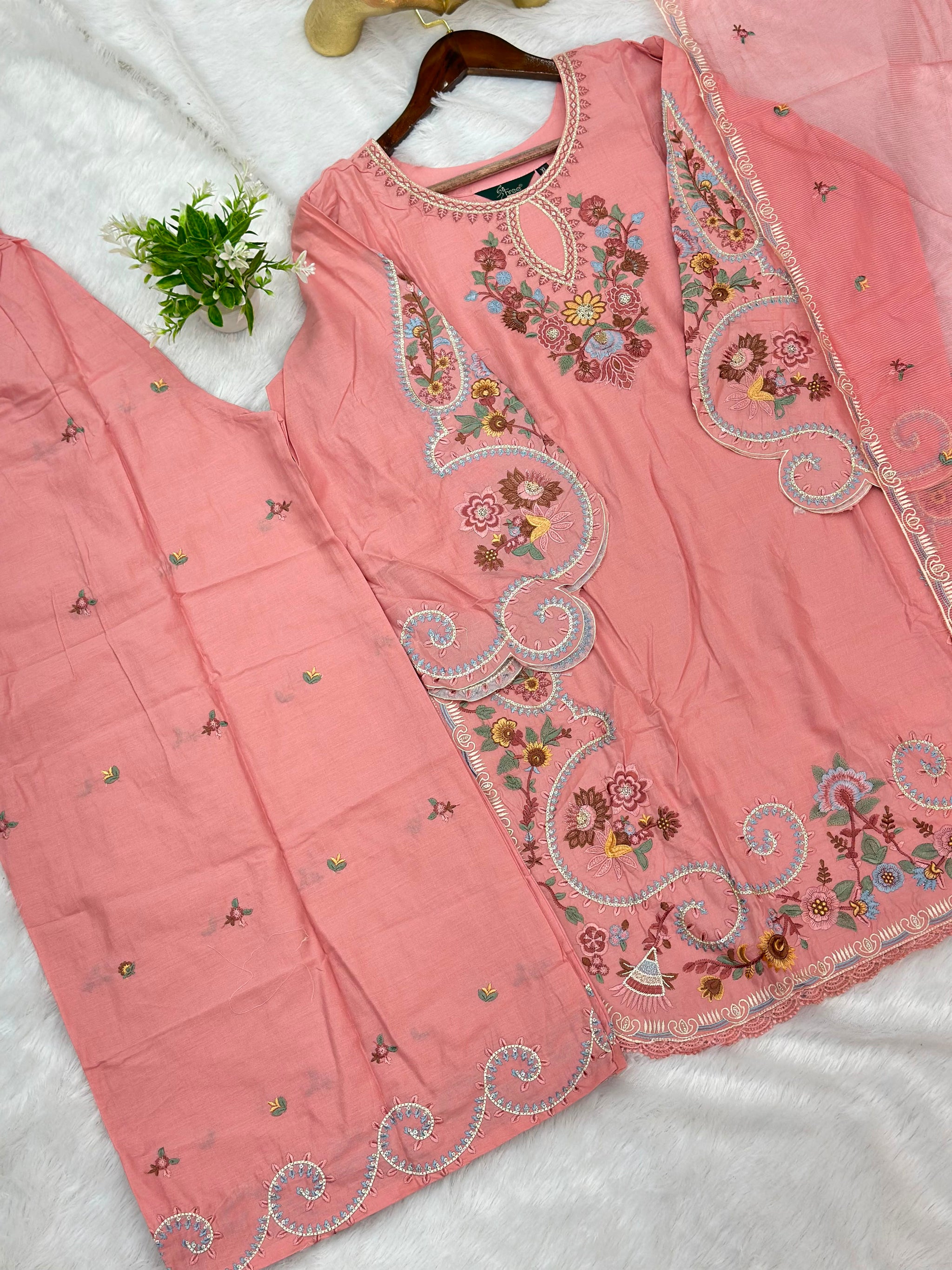 708 Pakistani Embroidery Coord set -  Peach