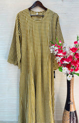 1209 Korean Gingham Gown - Olive Mustard