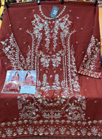 1444 Pakistani Unstitched Partywear - Reddish Brown