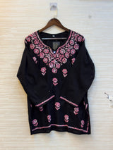 617 Lucknowi Short Kurti Set  Black - Peace