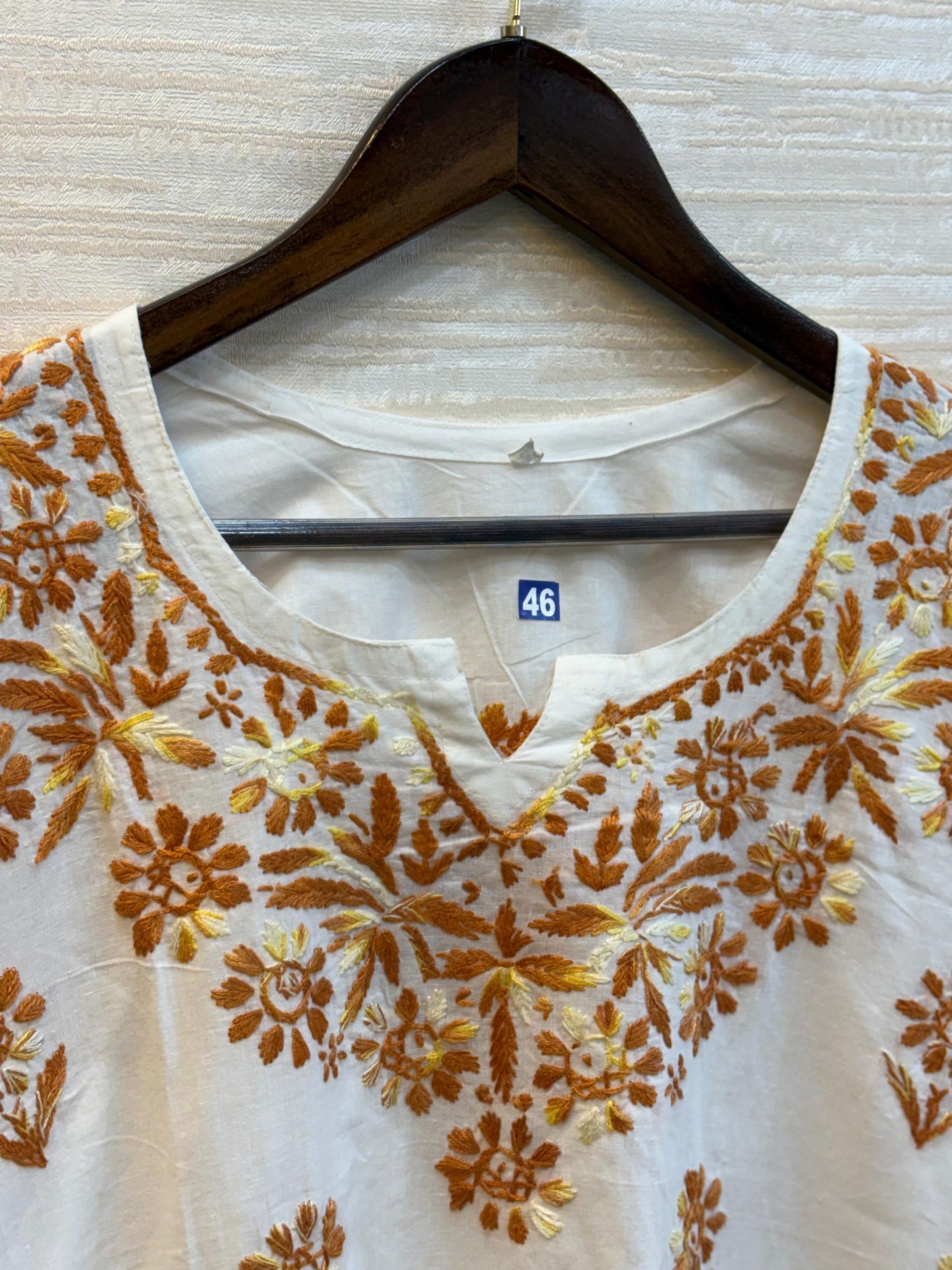 618 Lucknowi Short Kurti Set | White - Orange