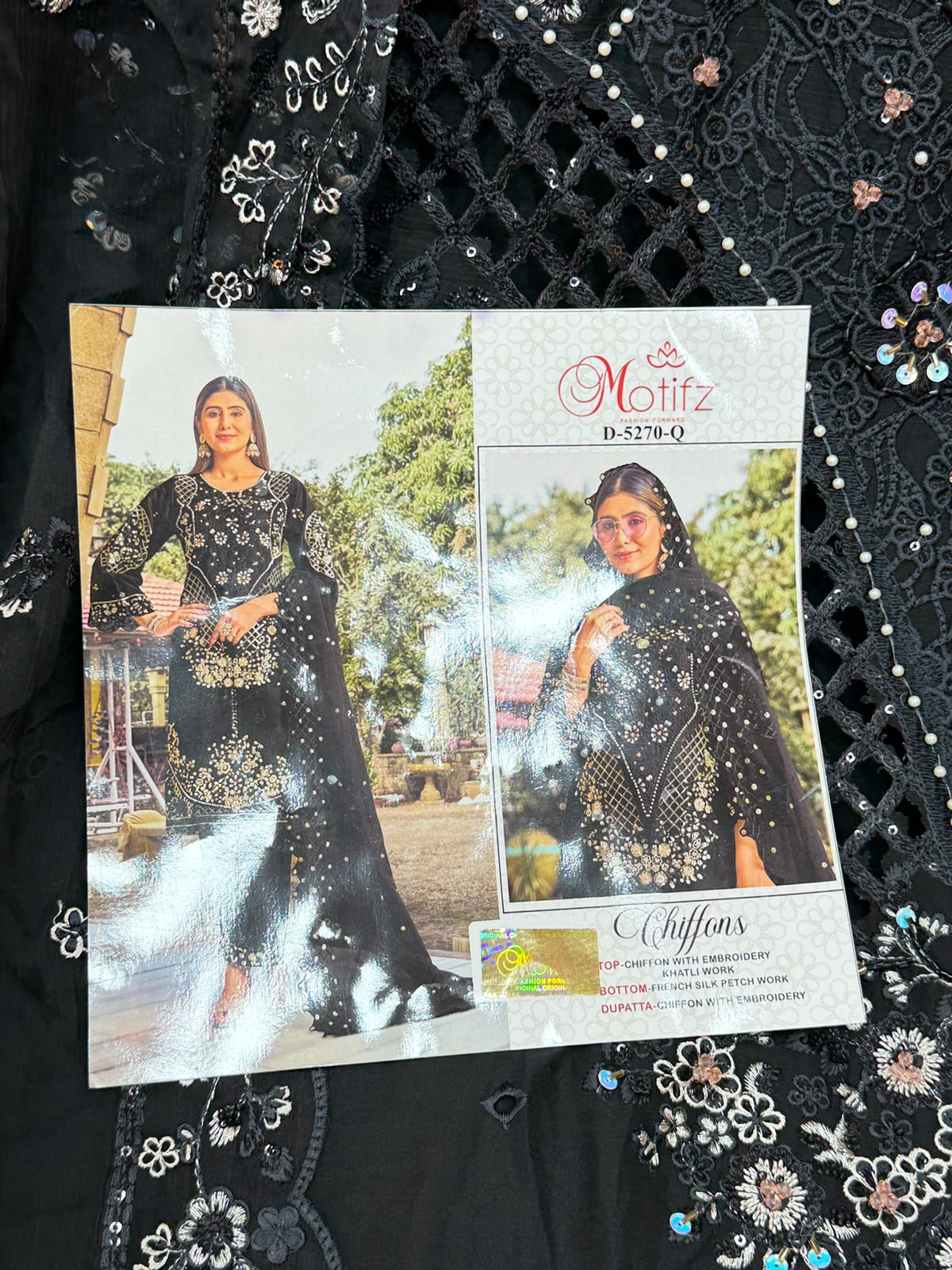 1442 Motifz Unstitched Partywear - Black