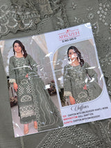 1456 Pakistani Unstitched Partywear - Olive Green