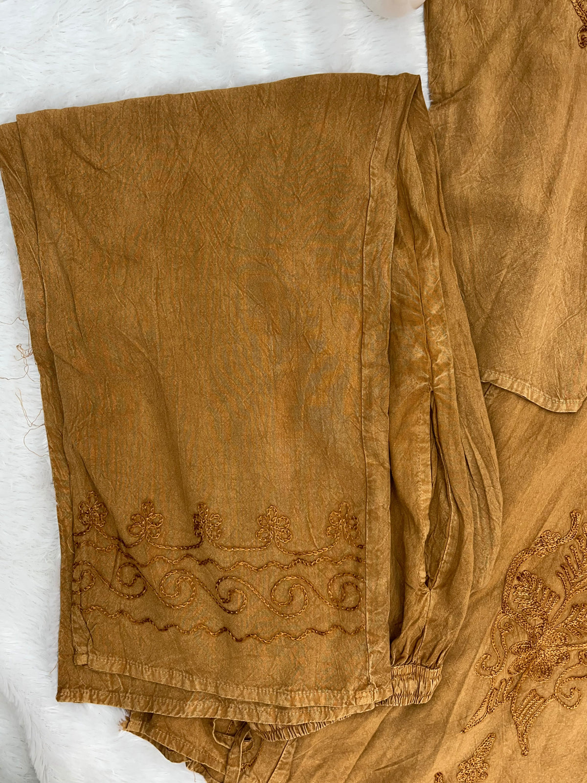 1391 Kashmiri Embroidered CoordSet - Camel Mustard