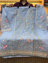 1453 Pakistani Unstitched Partywear - Aqua