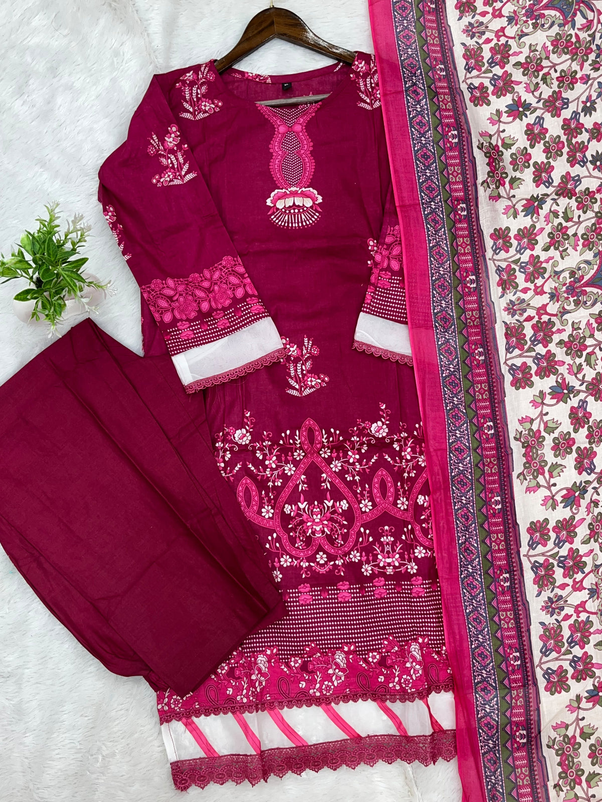 1451 Pakistani Embroidered Suit - Wine Red