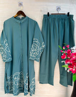 1194 Floral Embroidered Coord Set - Sage Green